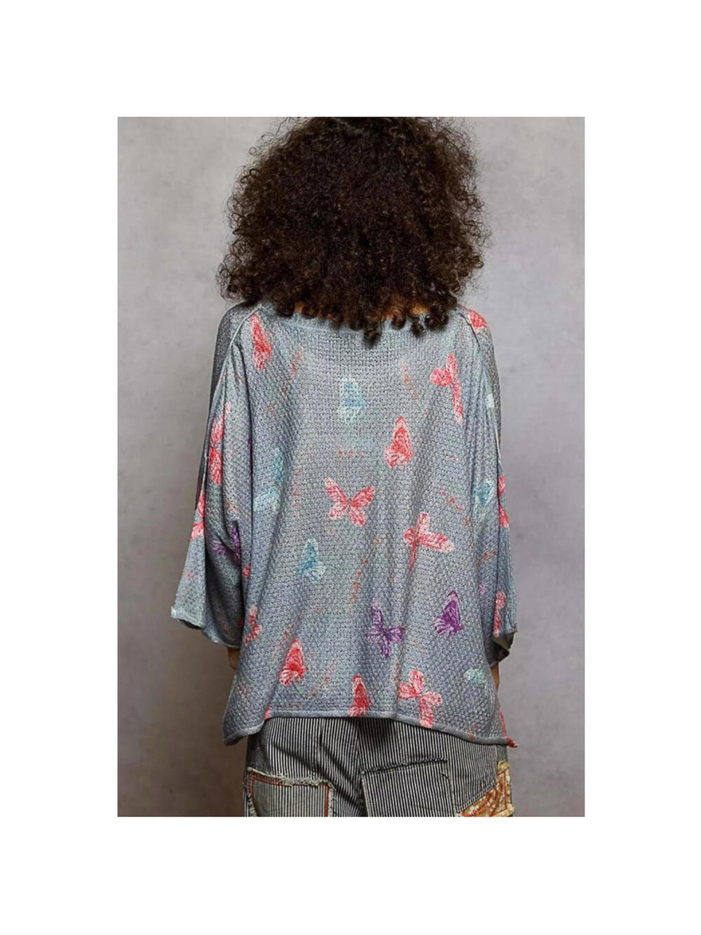 POL Gray Knit Top with Pink & Aqua Butterfly Print - Picture 5 of 5